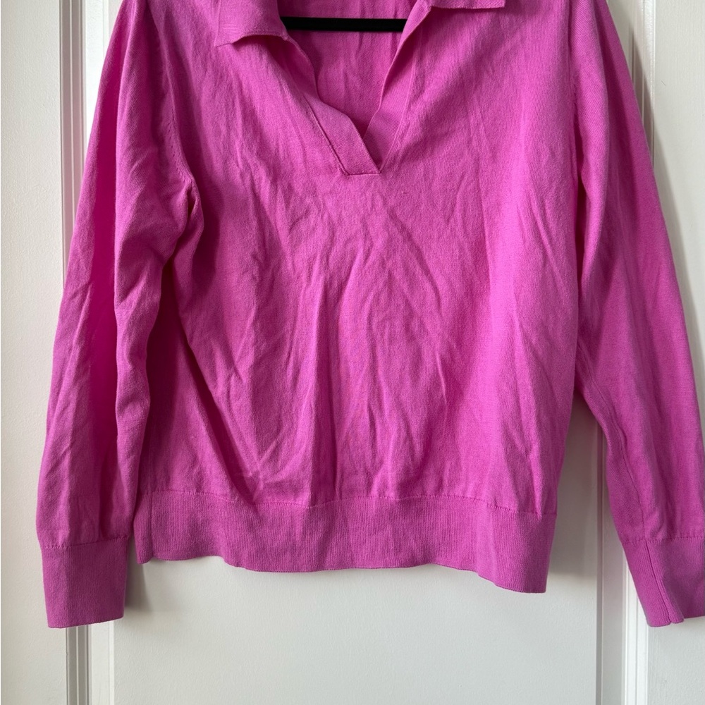 J Crew Pink V Neck Collared Sweater Woman’s Size Medium